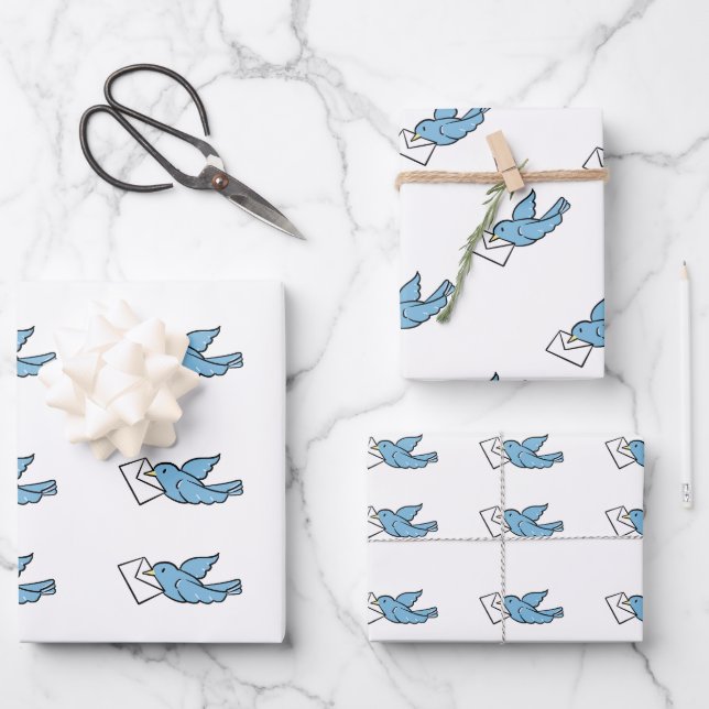 Blue Bird Wrapping Paper Geschenkpapier Set (Vorderseite)