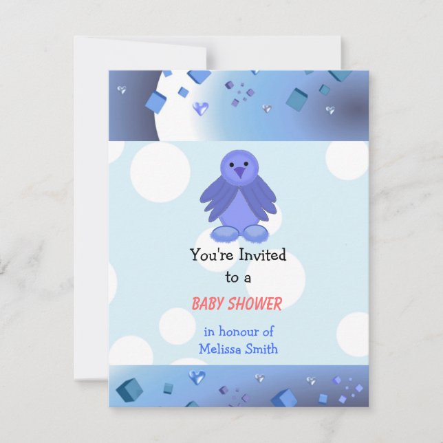 Blue Birdie Baby Shower Einladung (Vorderseite)