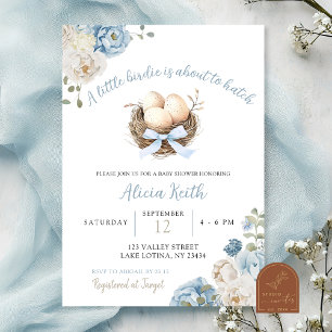 Blue Birdie Boy Baby Shower Einladung