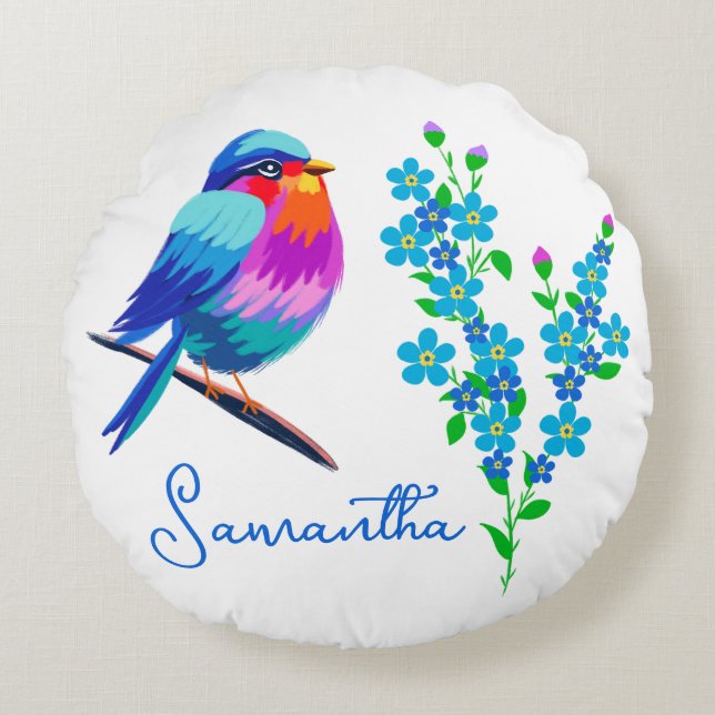 Blue Birdie Vergiss mich nicht Blume 60. Geburtsta Rundes Kissen