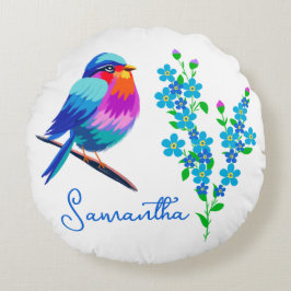 Blue Birdie Vergiss mich Nicht Blume 70. Geburtsta Rundes Kissen
