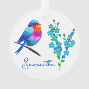 Blue Birdie Vergiss mich Nicht Blume 80. Geburtsta Ornament