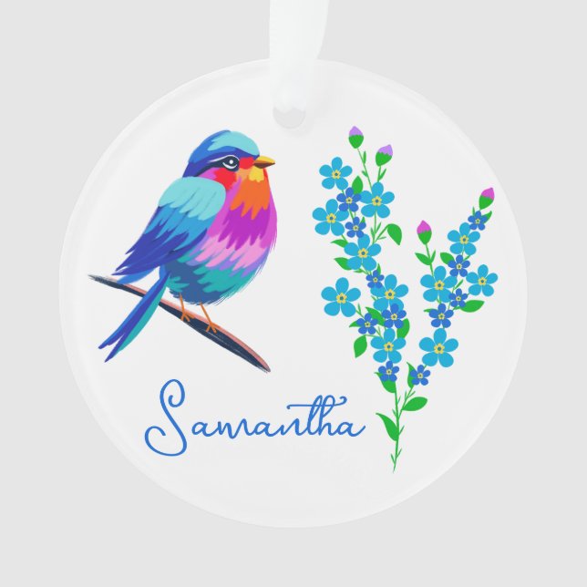 Blue Birdie Vergiss mich Nicht Blume 80. Geburtsta Ornament (Vorderseite)
