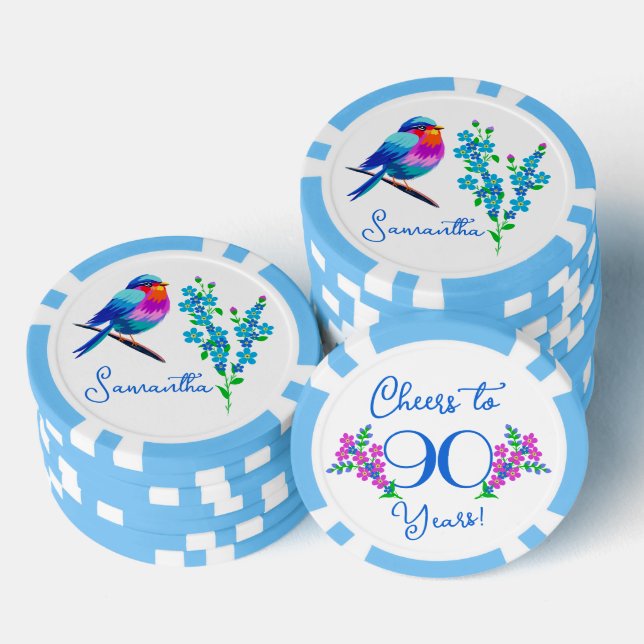 Blue Birdie Vergiss mich Nicht Blume 90. Geburtsta Pokerchips (Stapel)