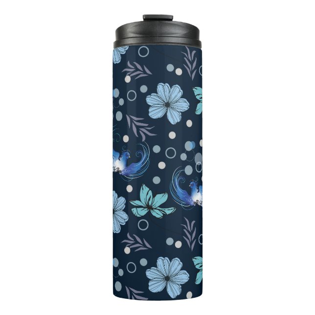 Blue Birds and Floral Harmony Seamless Pattern Thermosbecher (Vorderseite)