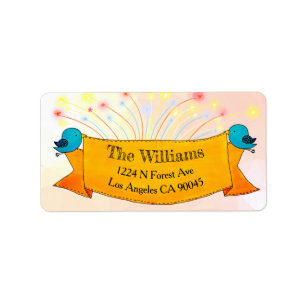 Blue Birds & Bright Fireworks Garden Pink Mailing Adressaufkleber