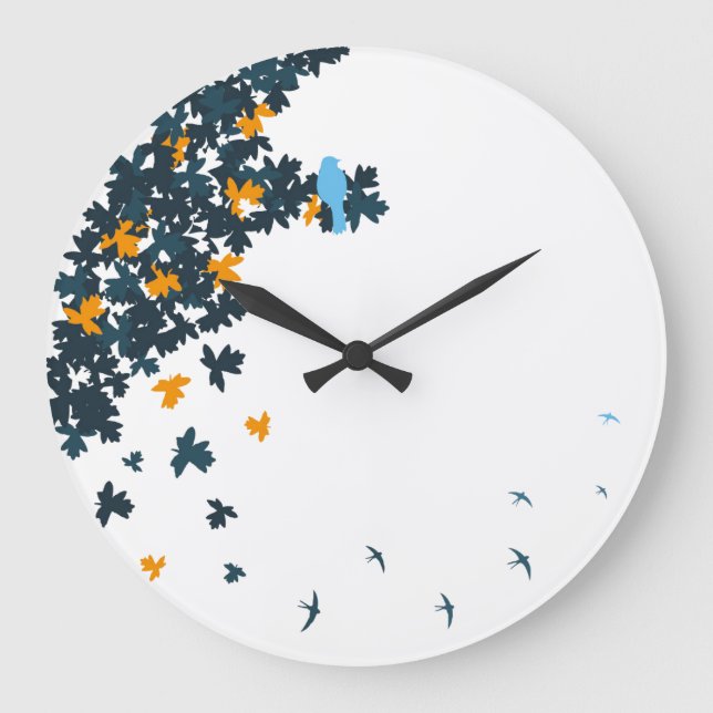 Blue Birds Clock Große Wanduhr (Vorderseite)