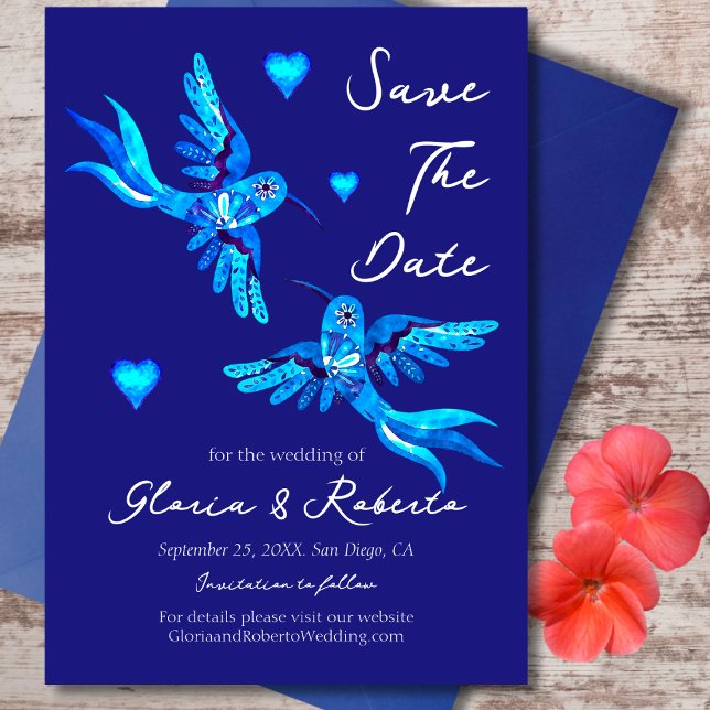Blue Birds Mexican Wedding Save the Date Card Einladung (Von Creator hochgeladen)