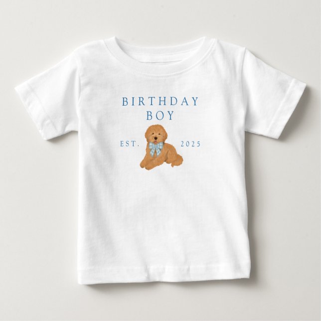 Blue Birthday Boy Golden Doodle Puppy Birthday Baby T-shirt (Vorderseite)