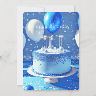 Blue Birthday Cake Hübsch Balloons Confetti Karte