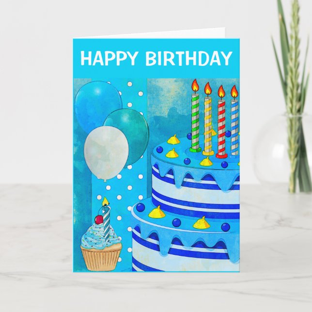 Blue Birthday Cake Karte (Vorderseite)