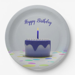 Blue Birthday Cake Pappteller