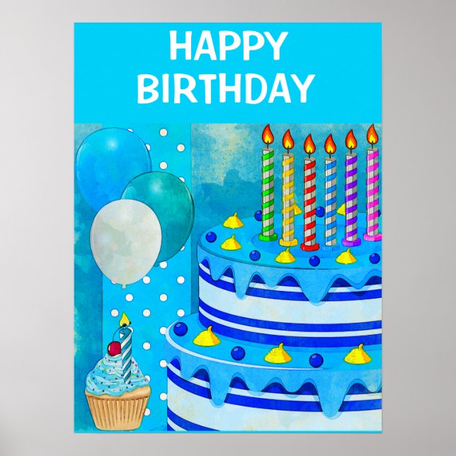 Blue Birthday Cake Poster (Vorne)
