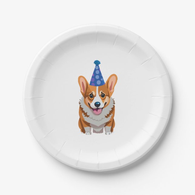 Blue Birthday Corgi Classic T - Shirt Pappteller (Vorderseite)
