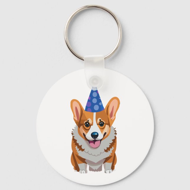 Blue Birthday Corgi Classic T - Shirt Schlüsselanhänger (Vorderseite)