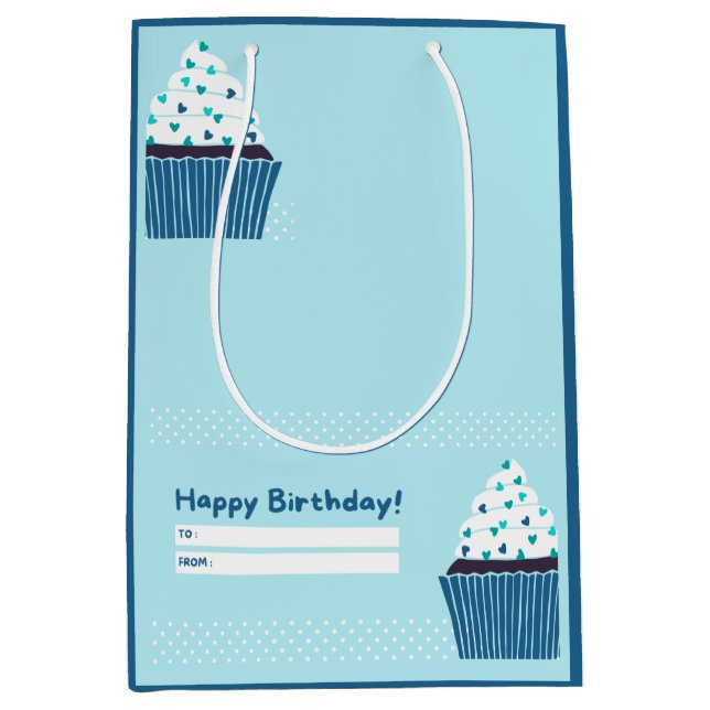 Blue Birthday Cupcake Mittlere Geschenktüte (Vorderseite)
