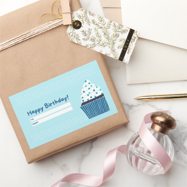Blue Birthday Cupcake Rechteckiger Aufkleber (Schenken)