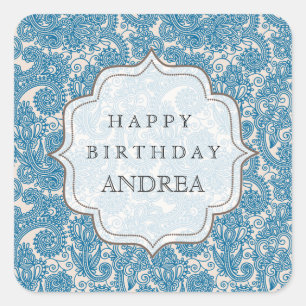 Blue Birthday Dessert Table Geschenk-Etikett Quadratischer Aufkleber