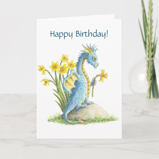 Blue Birthday Dragon Card Karte (Vorderseite)
