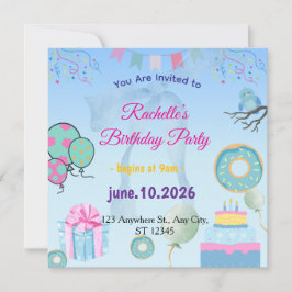 Blue  Birthday Invitation Einladung