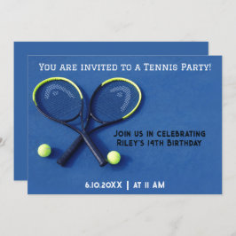 Blue Birthday Party Rackets and Balls Tennis Einladung