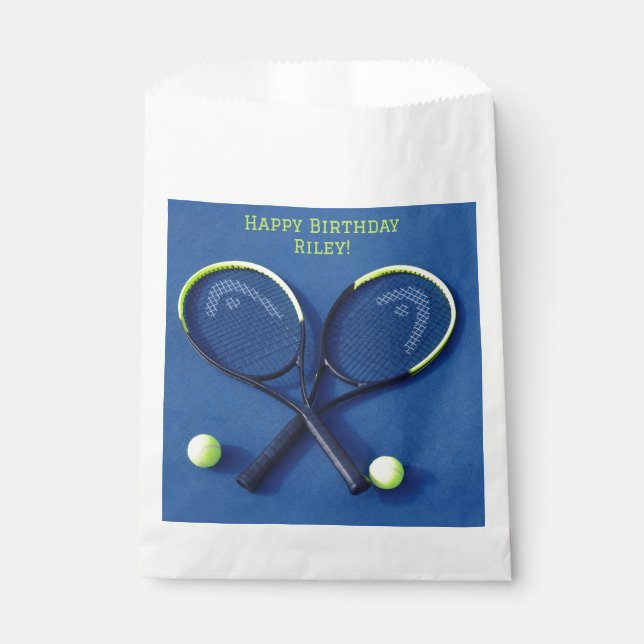 Blue Birthday Party Rackets and Balls Tennis Geschenktütchen (Vorderseite)