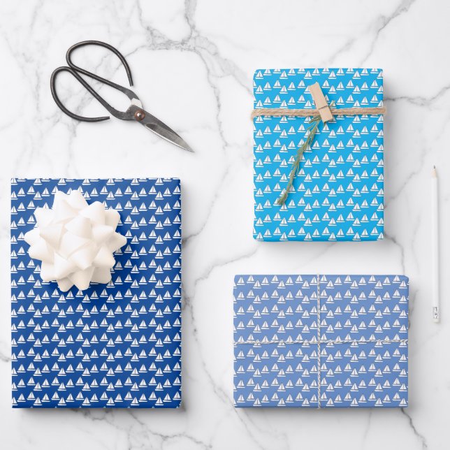Blue Birthday Sailboat Geschenkpapier Set (Vorderseite)