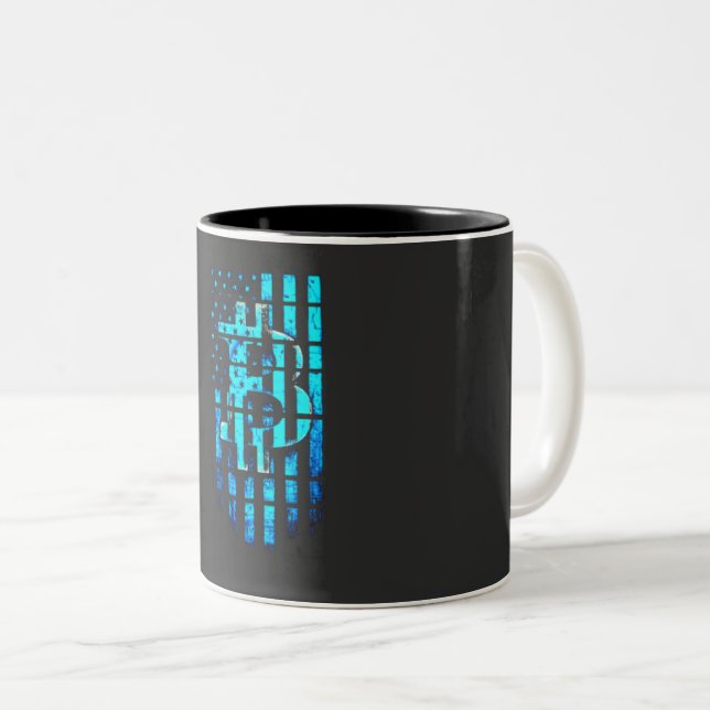 Blue Bitcoin T - Shirt Zweifarbige Tasse (VorderseiteRechts)