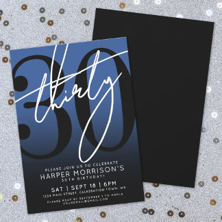 Blue Black 30. Geburtstag Party Einladung