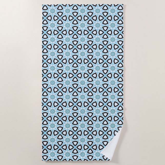 Blue, black and white geometric patterned  strandtuch (Vorderseite)