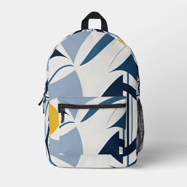 Blue Black and Yellow Abstract Backpack Bedruckter Rucksack (Vorderseite)