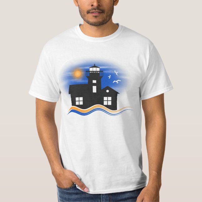 Blue Black and Yellow Lighthouse Seascape Mens T-Shirt (Vorderseite)