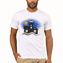 Blue Black and Yellow Lighthouse Seascape Mens