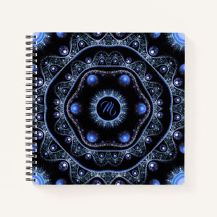 Blue Black Aquamarin Shines Lace Boho Mandala Mono Notizbuch