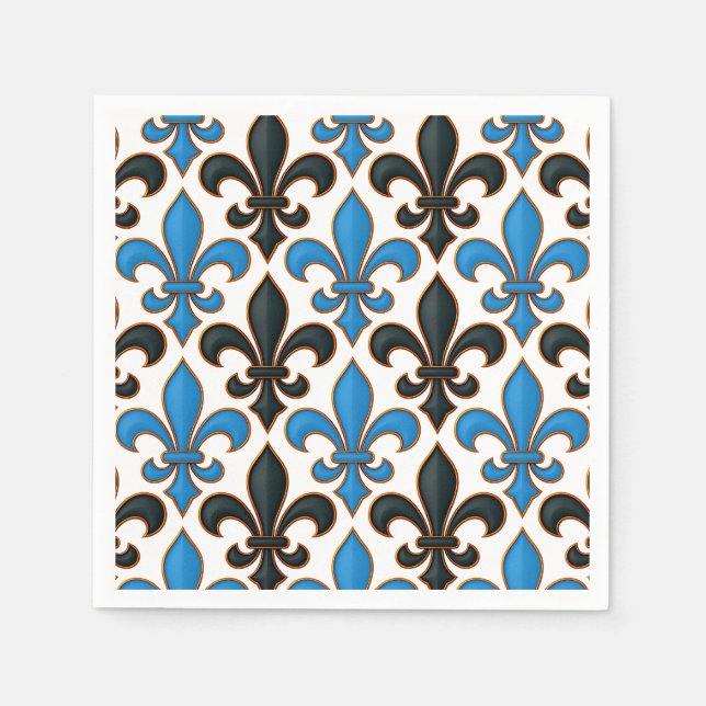 Blue Black Baroque Fleur-de-lis Pattern Design  Serviette (Vorderseite)