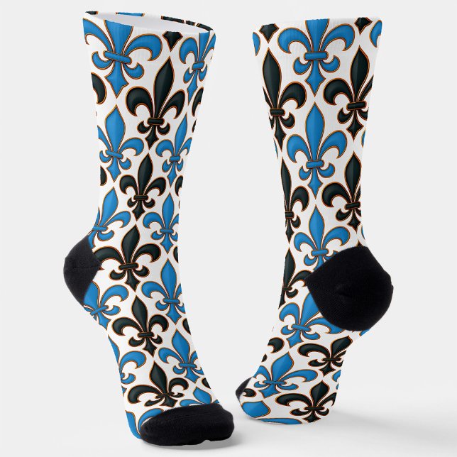 Blue Black Baroque Fleur-de-lis Pattern Design  Socken (Von Creator hochgeladen)