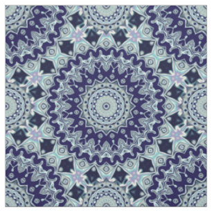 Blue Black Boho Mandala Pattern Stoff
