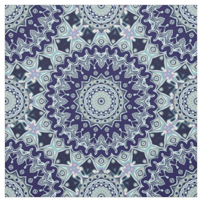 Blue Black Boho Mandala Pattern Stoff (Muster)