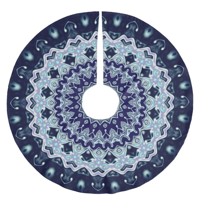 Blue Black Boho Mandala Polyester Weihnachtsbaumdecke (Vorderseite)