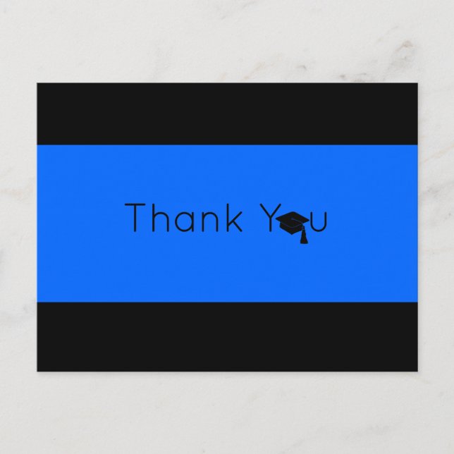 Blue Black Bold Abschluss Vielen Dank Postkarte (Vorderseite)
