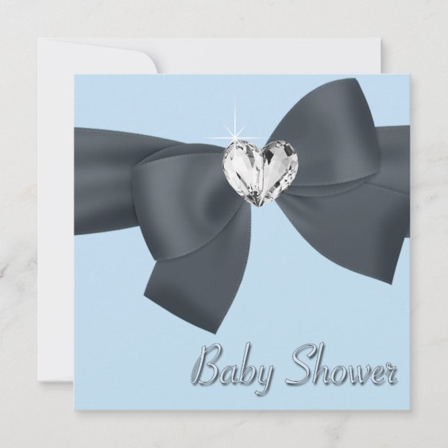 Blue Black Bow Elegant Baby Boy Dusche Einladung (Vorderseite)