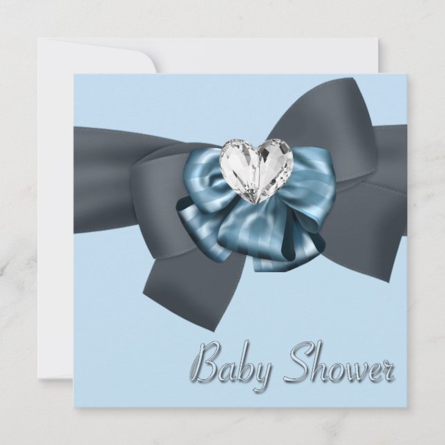 Blue Black Bow Elegant Baby Shower Einladung (Vorderseite)