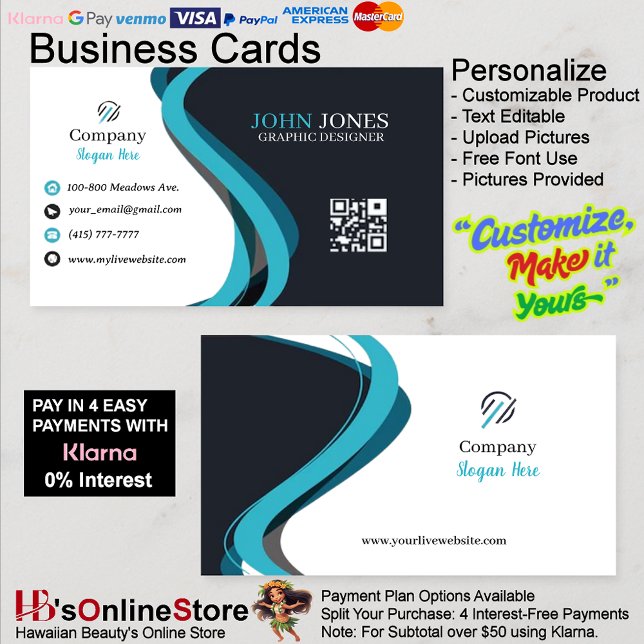Blue & Black Business Cards 4 Pack mit 100 Stück Visitenkarte (Blue & Black Business Cards 4 Pack of 100)