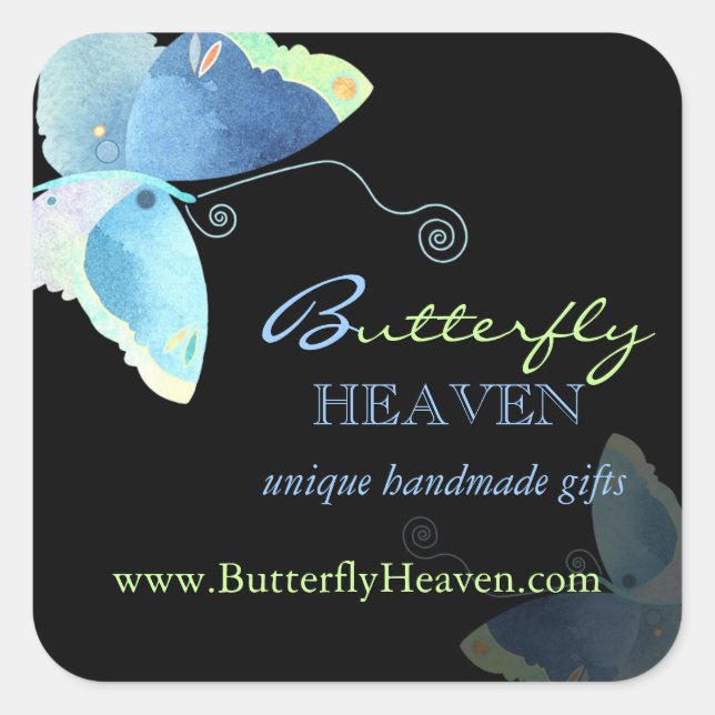 Blue + Black Butterfly Business Marketing Quadratischer Aufkleber (Vorderseite)