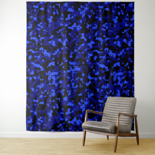 Blue Black Camouflage Tapestry Wandteppich