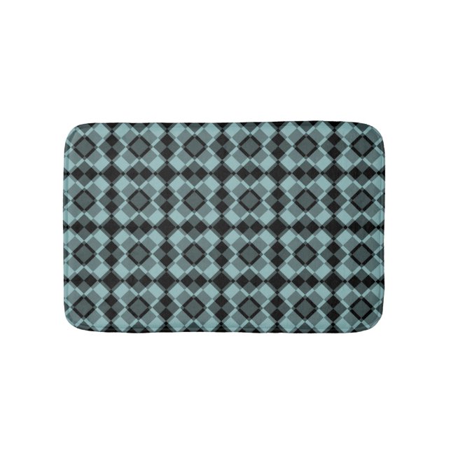 Blue Black Checker Argyle Pattern Badematte (Vorderseite)
