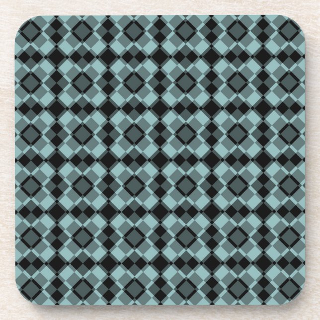 Blue Black Checker Argyle Pattern Getränkeuntersetzer (Vorderseite)