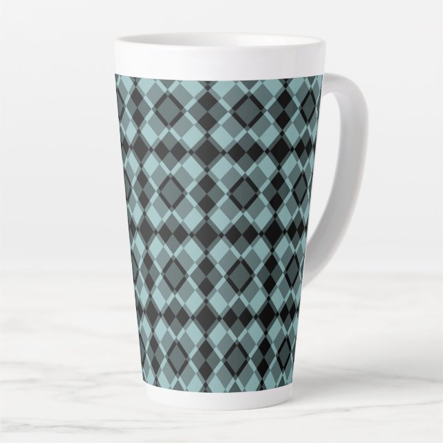 Blue Black Checker Argyle Pattern Milchtasse (Rechte Ecke)