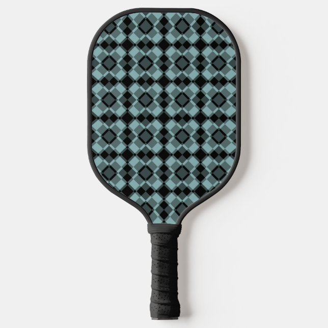 Blue Black Checker Argyle Pattern Pickleball Schläger (Vorderseite)