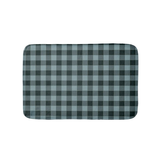 Blue Black Checkered Gingham Pattern Badematte (Vorderseite)